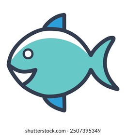 Happy smiling fish cartoon icon. Cute blue and white smiling fish cartoon icon. Perfect for children's books, websites, and more.