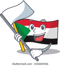 Happy smiling flag sudan bring flag cartoon character