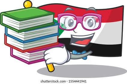 Happy smiling flag sudan student bring book cartoon character