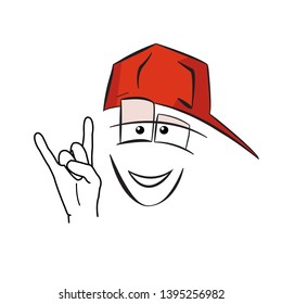 Happy Smiling Fun Boy in the cap. Graffiti cartoon picture 