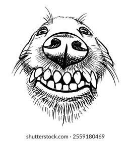 Happy smiling funny dog, hand drawn sketch vector illustration