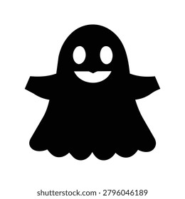 Happy Smiling Ghost Black Silhouette – Cute Friendly Halloween Specter Character Icon