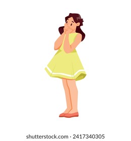 Happy Smiling Girl Character in Yellow Dress Standing Vector Illustration