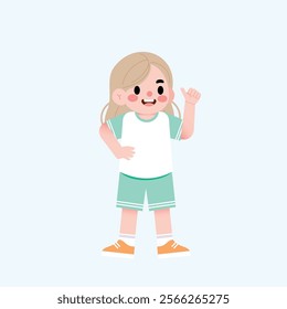 Happy Smiling Girl Child Giving Thumbs Up Wearing Sporty Outfit Cartoon Illustration