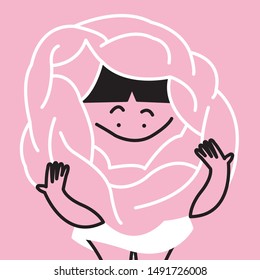 Happy Smiling Girl With Her Pink Roses Head Concept Card Character illustration