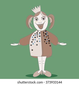 happy, smiling girl, princess wearing a crown. childish vector hand drawn illustration