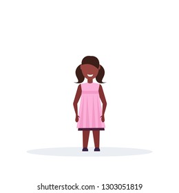happy smiling girl standing pose little african american child female cartoon character full length flat isolated