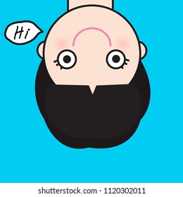 A Happy Smiling Girl With Upside Down Head Saying Hi Concept Card Character illustration