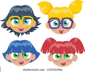 Happy smiling girls with nerdy glasses vector illustration