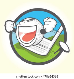 Happy smiling golf ball vector on square