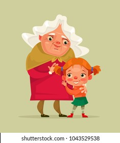 Happy smiling grandmother and granddaughter characters. Vector cartoon illustration