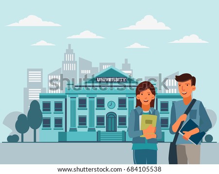 Happy and smiling group of students standing with notebooks. Back to school vector concept