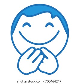 happy smiling guy closed his eyes feeling bliss or pleasure, simplistic facial expression vector illustration, simple hand drawn circle shaped emoticon, funny cartoon character, eps 10