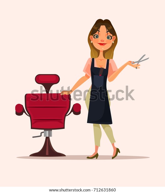 Happy Smiling Hairdresser Woman Character Waiting Stock Vector