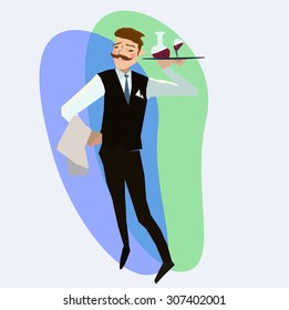 Happy smiling handsome waiter. vector