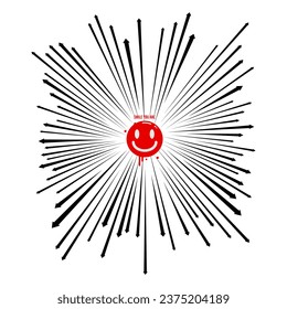 Happy smiling icon with rays of light beaming