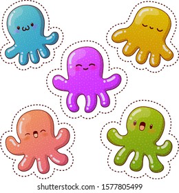 Happy Smiling Kawaii Colorful Octopus Sticker Set 