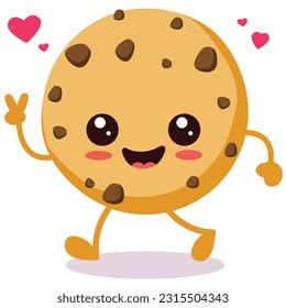 Happy smiling Kawaii cute cookie. Vector flat cartoon character illustration icon design. Isolated on white background.