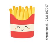 happy smiling kawaii french fries, vector flat cartoon character illustration isolated on white background