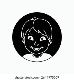 Happy Smiling Kid Face Icon in Circle Badge Vector Illustration.