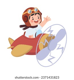 Happy Smiling Kid Flying Plane