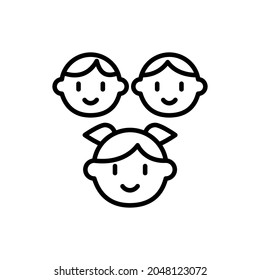 Happy smiling kids thin line icon, girl with tails and two boys. Modern vector illustration.
