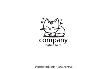 Happy smiling kitty cartoon character logo design illustration. cuteadorable cat mascot vector illustration