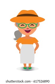 Happy, Smiling and Laughing Avatar of Cartoon Character in Flat Vector - Use as Emoji, Mascot or Emoticon Old Lady Illustration Isolated on White Background