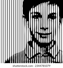 Happy smiling little boy. Abstract beautiful kid's face drawing with lines. Child, minimalist fashion design, vector illustration