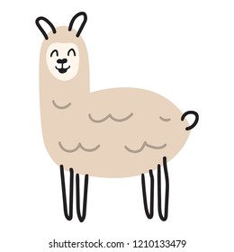 Happy smiling llama. Hand drawn vector illustration for postcard, t shirt, print, kids wear, stickers, posters design.