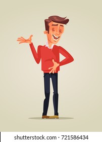 Happy smiling man character laughing joke. Vector flat cartoon illustration