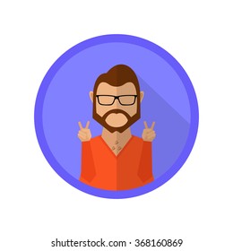 happy smiling man showing peace sign. vector icon in flat style.