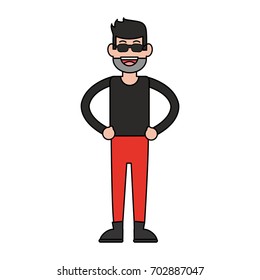 happy smiling man with sunglasses full beard and mustache hipste