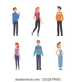 Happy Smiling Man and Woman Character Standing Vector Set