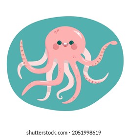 Happy smiling octopus. Smiling poulpe going to beach, summer concept. Brilliant underwater inhabitant have fun on the plage