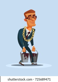 Happy smiling oilman businessman character carrying baskets of oil. Vector flat cartoon illustration