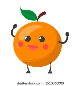 Happy smiling orange fruit isolated vector illustration. Funny character with happy face, juicy citrus. Healthy fresh anthropomorphic orange.