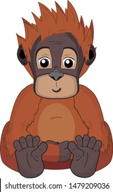 Happy, smiling orangutan sitting. Cartoon drawing