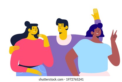 Happy smiling people flat vector illustration isolated on white background. Friendship. Man and  woman happy
