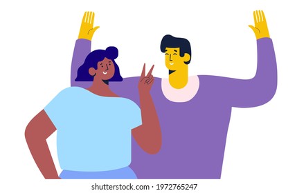Happy smiling people flat vector illustration isolated on white background. Friendship. Man and  woman happy