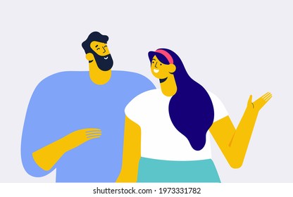 Happy smiling people flat vector isolated illustration. Friendship. Couple. Man and woman flat cartoon characters