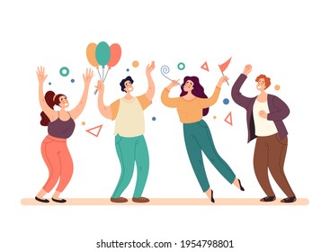Happy smiling people man woman characters friends colleague celebrating holiday. Vector flat cartoon modern style abstract illustration set