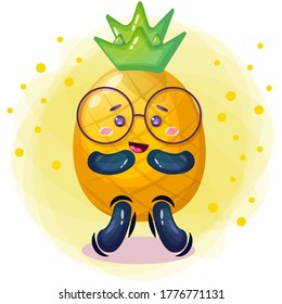 Happy smiling pineapple character. Vector Illustration