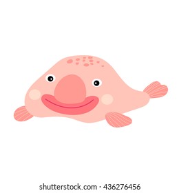 Happy smiling pink deep sea Blobfish cartoon character isolated on white background. 