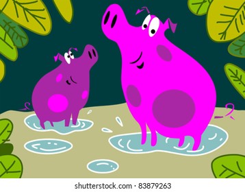 Happy Smiling Pink Pigs