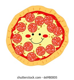 Happy smiling pizza made of pepperoni and mozzarella