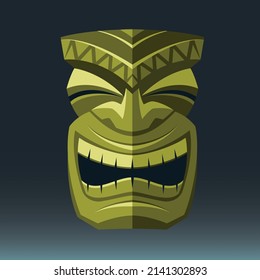 Happy Smiling Polynesian Tribal Tiki Mask. Layered vector art.