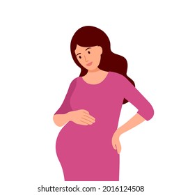 Happy smiling pregnant woman in flat design. Pregnancy female and motherhood vector illustration.