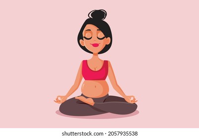 Happy Smiling Pregnant Woman Relaxing in Lotus Pose. Young mother to be meditating doing Pilates taking a break and relaxing
