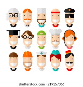 Happy smiling professions character, flat design, vector illustration